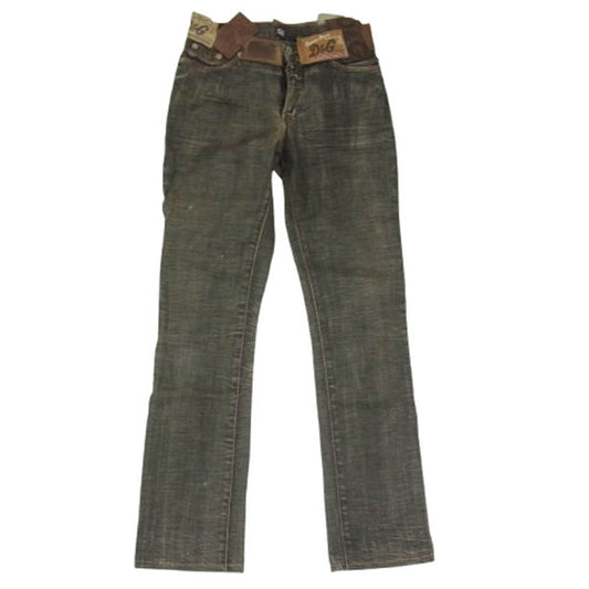 DOLCE&GABBANA ドルチェアンドガッバーナ マルチ 革パッチ レザーパッチ デニムパンツ ブラック系 24 38【中古】