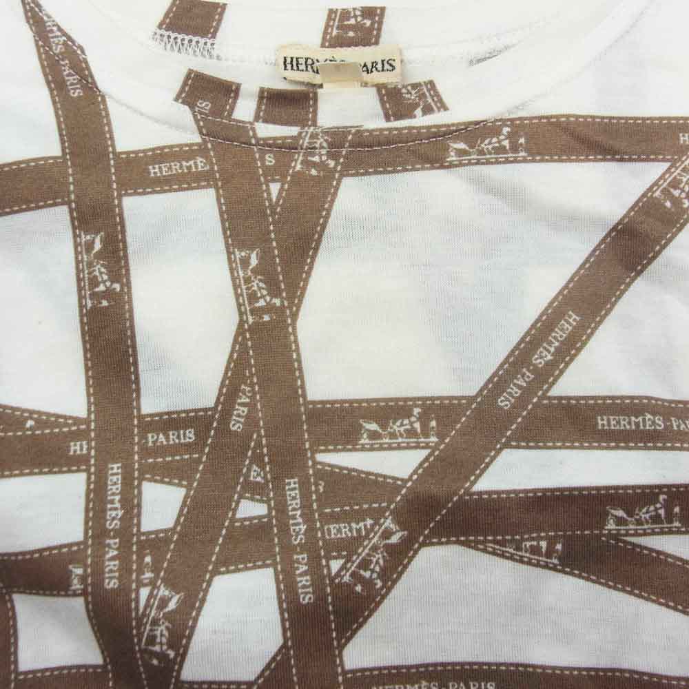 HERMES エルメス マルジェラ期 リボン ボルデュック 半袖 Tシャツ ホワイト系 L【中古】