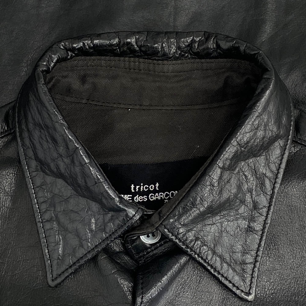 tricot COMME des GARCONS トリココムデギャルソン TB-070090 AD1999 90s ヴィンテージトリコ レザー シャツ ジャケット ブラック系 サイズ不明【中古】