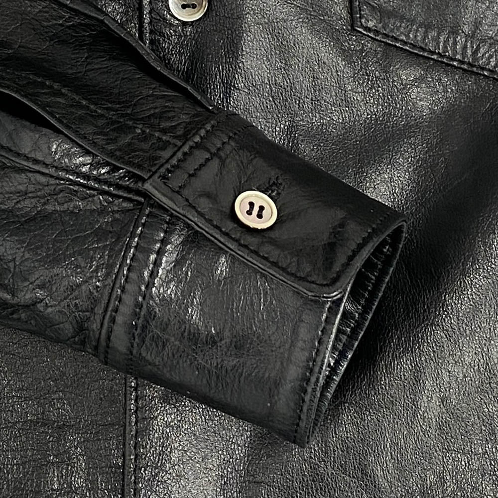 tricot COMME des GARCONS トリココムデギャルソン TB-070090 AD1999 90s ヴィンテージトリコ レザー シャツ ジャケット ブラック系 サイズ不明【中古】