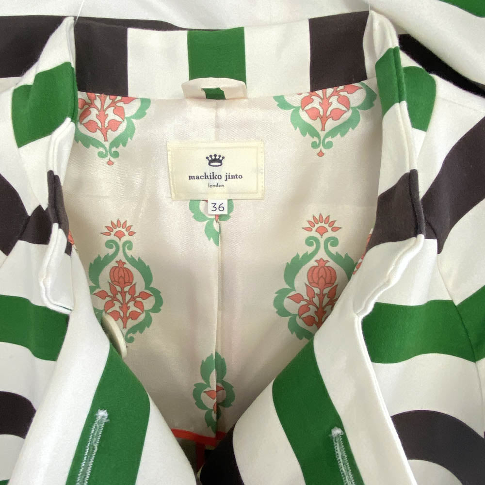 マチコ ジント 42104 ボーダー デザイン マルチカラー 裏地 総柄  ロング アウター コート マルチカラー系 36【中古】