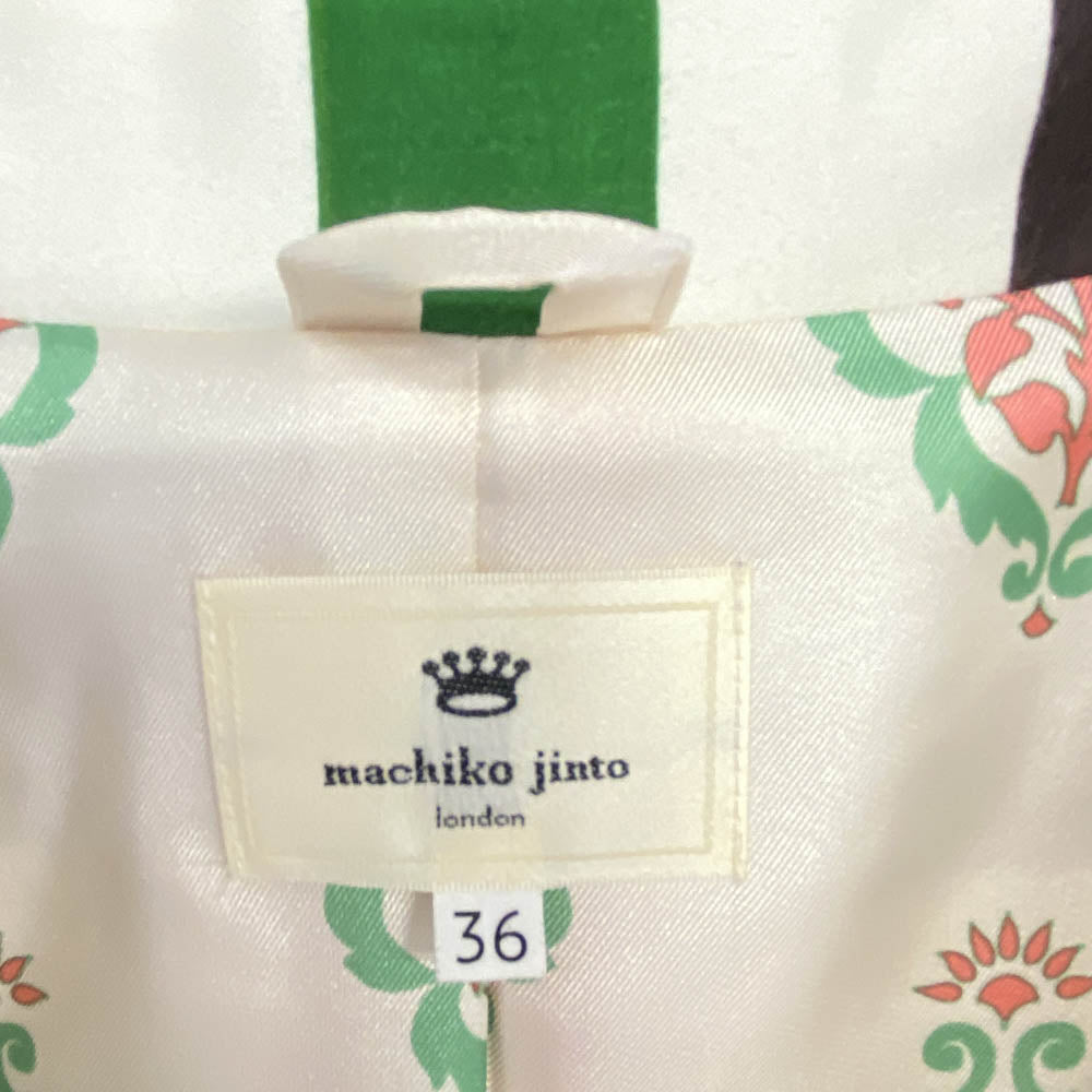 マチコ ジント 42104 ボーダー デザイン マルチカラー 裏地 総柄  ロング アウター コート マルチカラー系 36【中古】