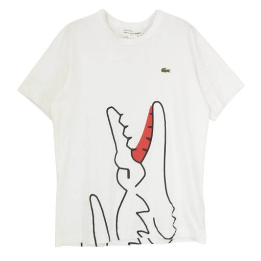 COMME des GARCONS コムデギャルソン 23SS FL-T012 LACOSTE SHIRT ラコステ 刺繍 パッチ ロゴ コットン 半袖 Tシャツ ホワイト系 M【中古】