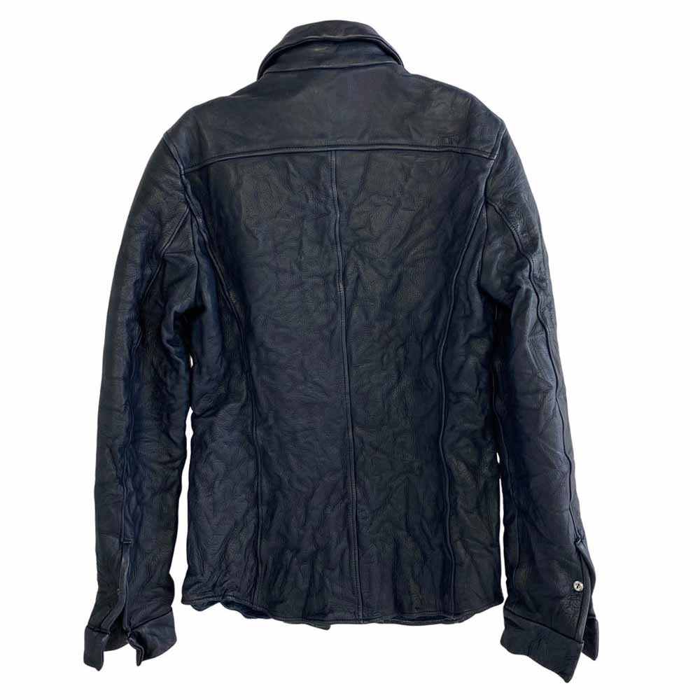 junhashimoto ジュンハシモト LET005 WCF01 ウォッシャブル カウレザー スナップボタン シャツ ジャケット ネイビー系 2【中古】