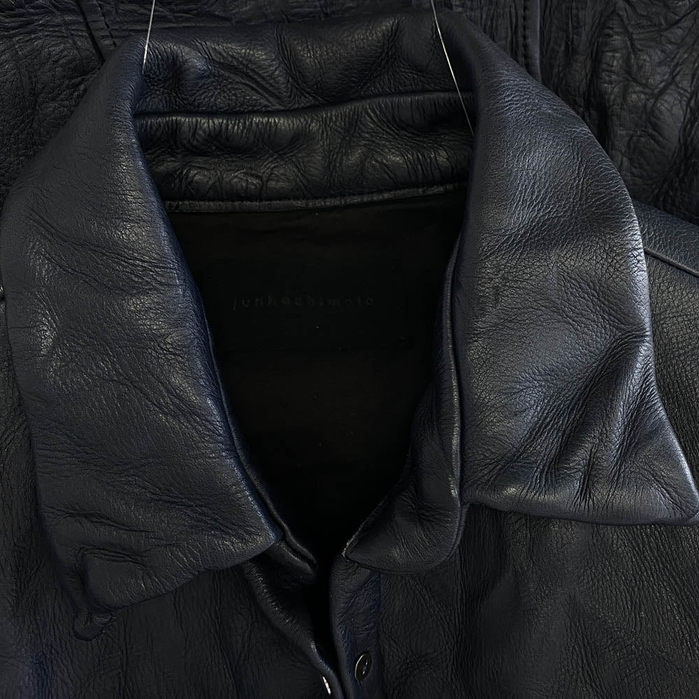 junhashimoto ジュンハシモト LET005 WCF01 ウォッシャブル カウレザー スナップボタン シャツ ジャケット ネイビー系 2【中古】
