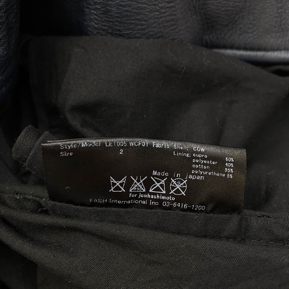 junhashimoto ジュンハシモト LET005 WCF01 ウォッシャブル カウレザー スナップボタン シャツ ジャケット ネイビー系 2【中古】