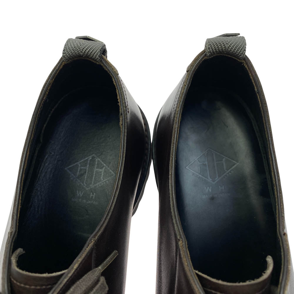 ダブルエイチ 0001 プレーントゥ シューズ ブラウン系 6【極上美品】【中古】