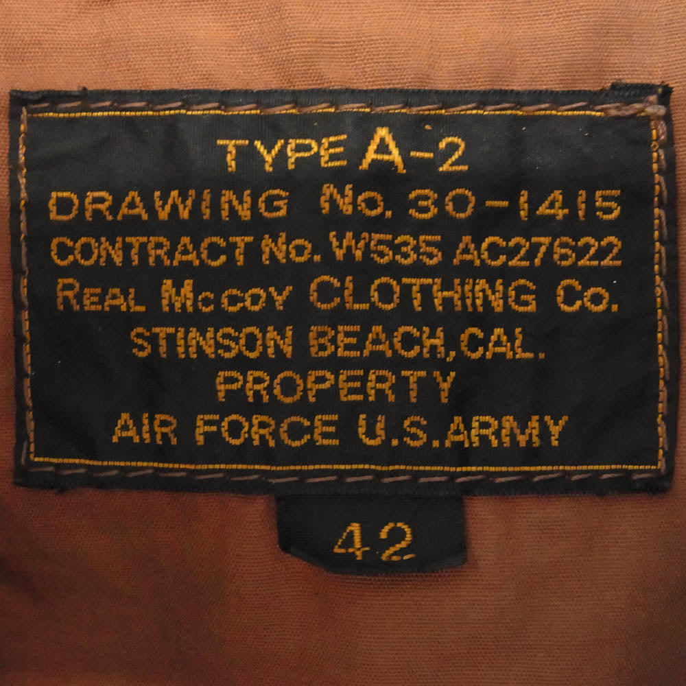 The REAL McCOY'S ザリアルマッコイズ Type A-2 フライト ジャケット ICWATC 輸送戦略部隊章 USAF レザーパッチ カスタム ブラウン系 42【中古】