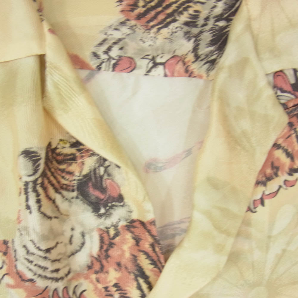 ニポアロハ SILK SHORT SLEEVE ALOHA SHIRT ONE HUNDRED TIGERS シルク 百虎 アロハ ハワイアン シャツ イエロー系 3【美品】【中古】