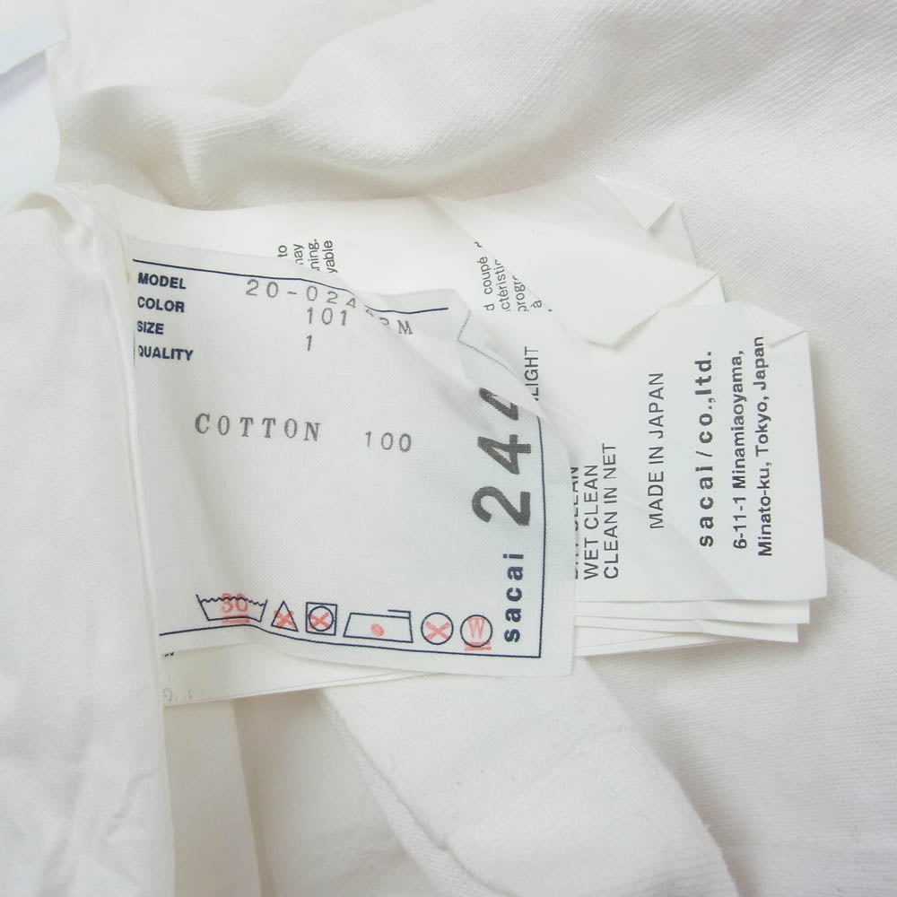 Sacai サカイ 20SS 20-02442M Big Lebowski Cotton Poplin Shirt ドッキング 再構築 半袖 カットソー Tシャツ ホワイト系 1【中古】