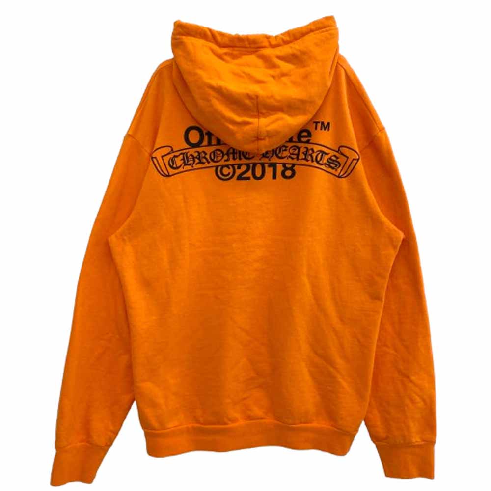 CHROME HEARTS クロムハーツ（原本無） × OFF-WHITE オフホワイト HD PLVR V OFF WHITE ロゴ バックプリント プルオーバー パーカー オレンジ系 XXL【中古】