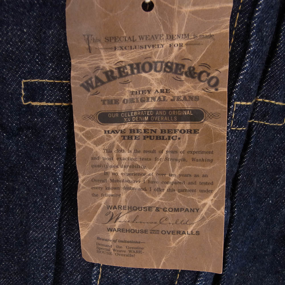 WAREHOUSE ウエアハウス 2001 T BACK STYLE ONE WASH Tバック ワンウォッシュ トラッカー デニム ジャケット インディゴブルー系 38【極上美品】【中古】