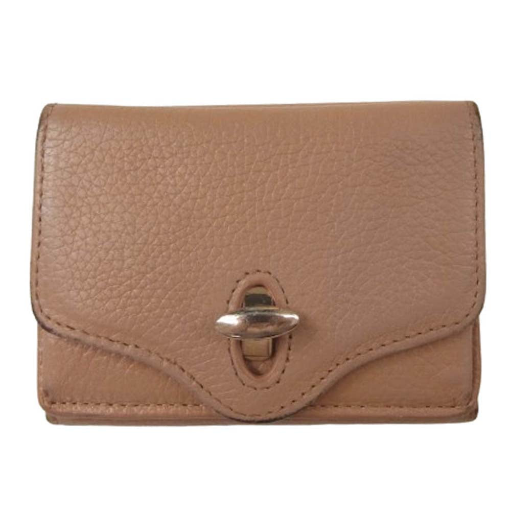 ハシバミ ジーン 三つ折り レザー ミニ ウォレット 財布 オレンジ系【中古】