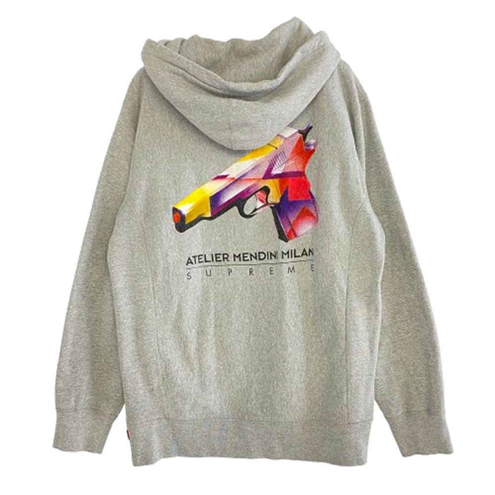Supreme シュプリーム 16SS Alessandro Mendini アレッサンドロ メンディーニ Mendini Gun Hooded Sweatshirt ガン プリント フーディ スウェット パーカー グレー系 L【中古】