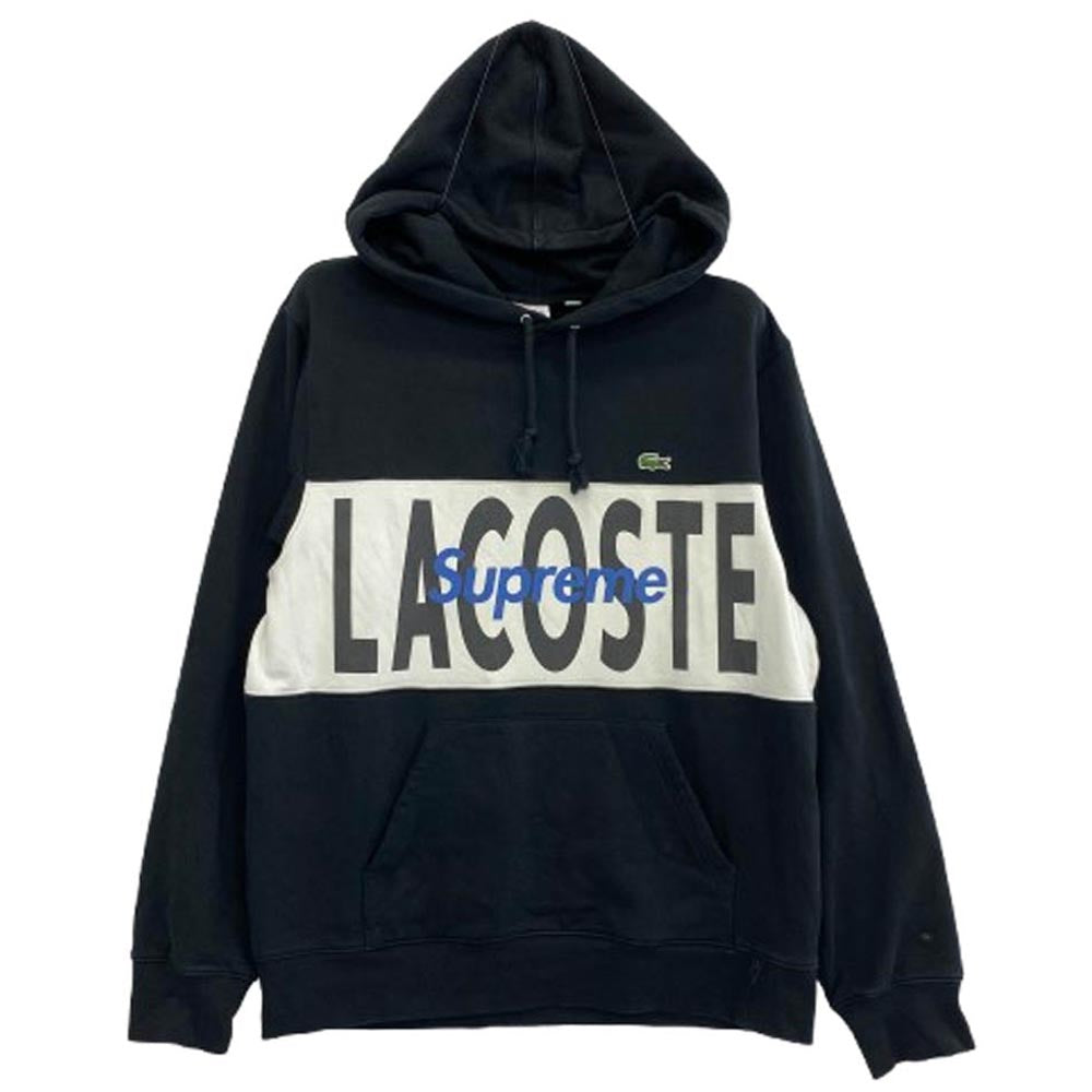 Supreme シュプリーム 19AW × Lacoste ラコステ Logo Panel Hooded Sweatshirt ロゴ パネル フーディ スウェット パーカー ブラック系 M【中古】