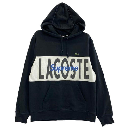 Supreme シュプリーム 19AW × Lacoste ラコステ Logo Panel Hooded Sweatshirt ロゴ パネル フーディ スウェット パーカー ブラック系 M【中古】