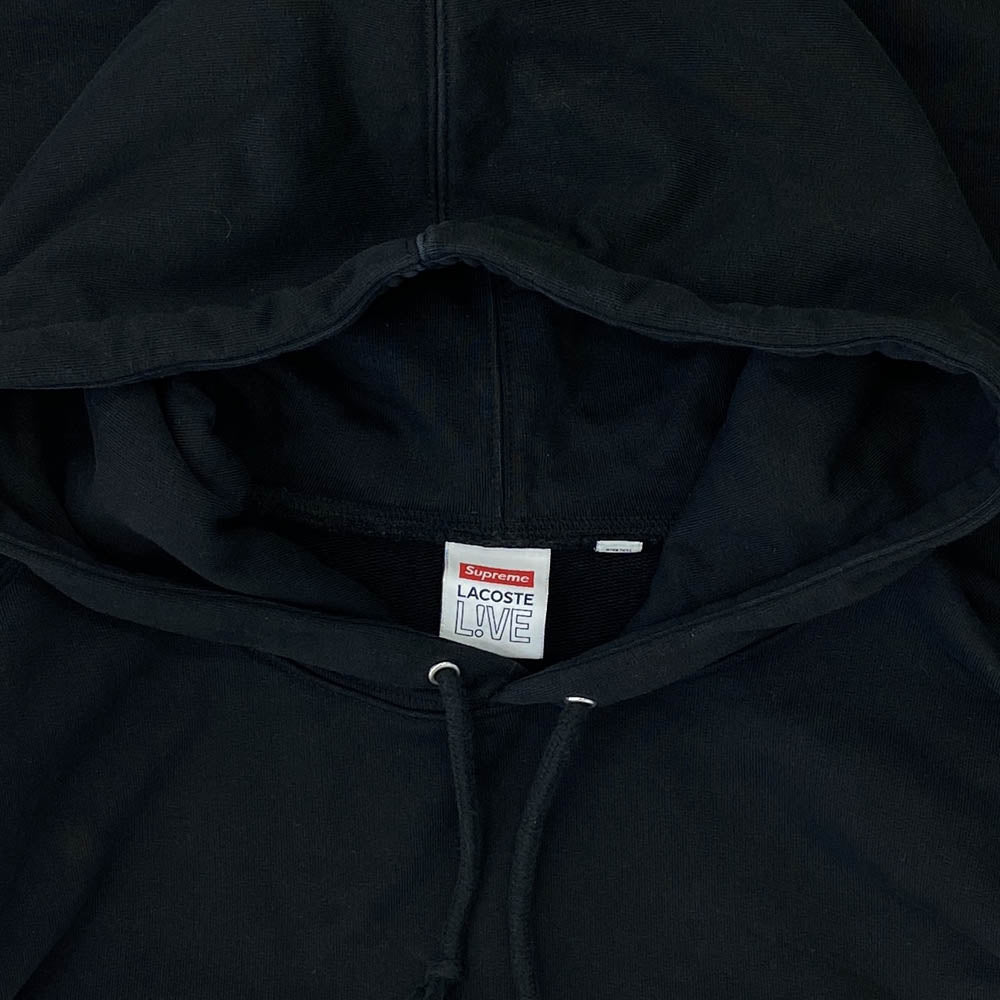 Supreme シュプリーム 19AW × Lacoste ラコステ Logo Panel Hooded Sweatshirt ロゴ パネル フーディ スウェット パーカー ブラック系 M【中古】