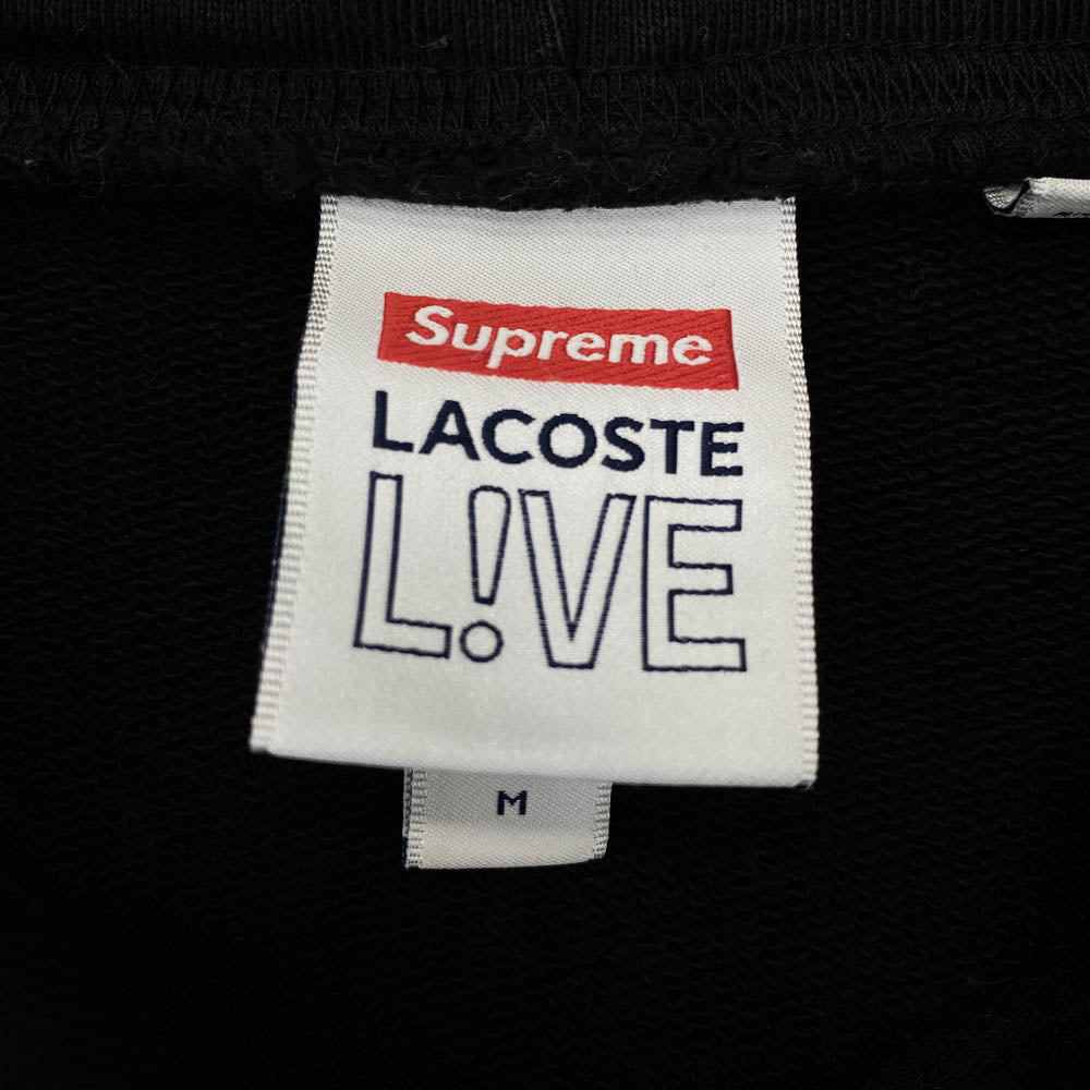 Supreme シュプリーム 19AW × Lacoste ラコステ Logo Panel Hooded Sweatshirt ロゴ パネル フーディ スウェット パーカー ブラック系 M【中古】