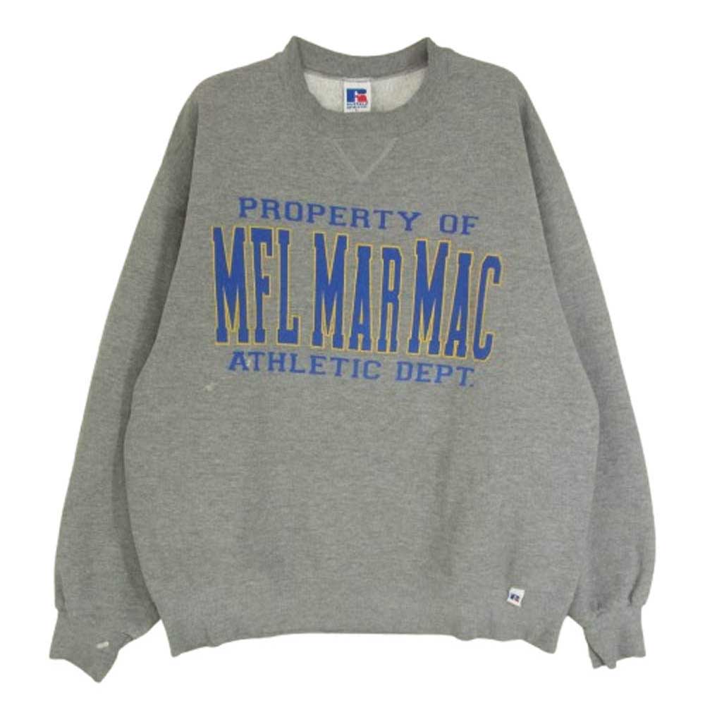 ヴィンテージ 90s USA製 russell athletic トリコ刺繍タグ プリント 前V スウェット グレー系 L【中古】