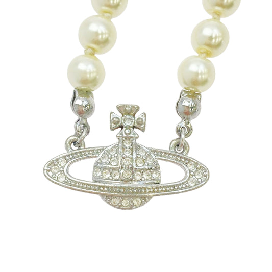 Vivienne Westwood ヴィヴィアンウエストウッド 1205999105 MINI BAS RELIEF チョーカー オーブ パールチェーン ネックレス シルバー系 ホワイト系【中古】