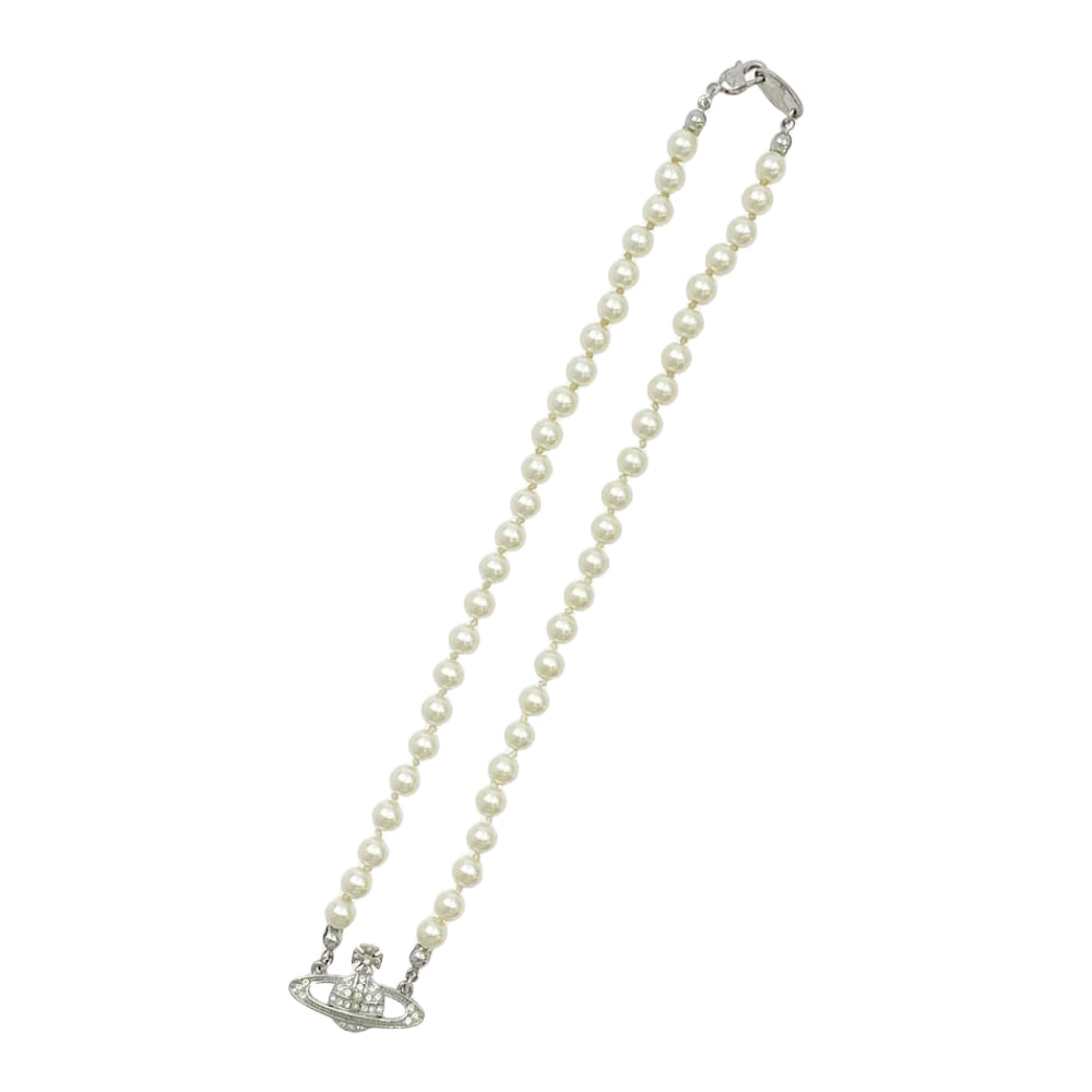 Vivienne Westwood ヴィヴィアンウエストウッド 1205999105 MINI BAS RELIEF チョーカー オーブ パールチェーン ネックレス シルバー系 ホワイト系【中古】