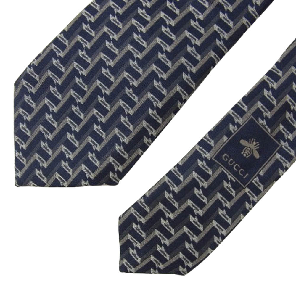 GUCCI グッチ 796410 4E009 シルク100% 総柄 ネクタイ ネイビー系【中古】