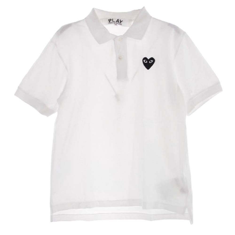 PLAY COMME des GARCONS プレイコムデギャルソン AX-T066 PLAY POLO SHIRT プレイ ポロシャツ ハートワッペン 鹿の子 半袖 ホワイト系 S【中古】