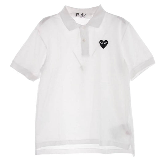 PLAY COMME des GARCONS プレイコムデギャルソン AX-T066 PLAY POLO SHIRT プレイ ポロシャツ ハートワッペン 鹿の子 半袖 ホワイト系 S【中古】