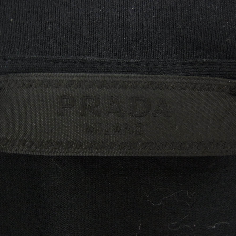 PRADA プラダ SJN251 Vネック カットソー ロゴ ナイロン 切替し 半袖 Vネック Tシャツ ブラック系 M【中古】