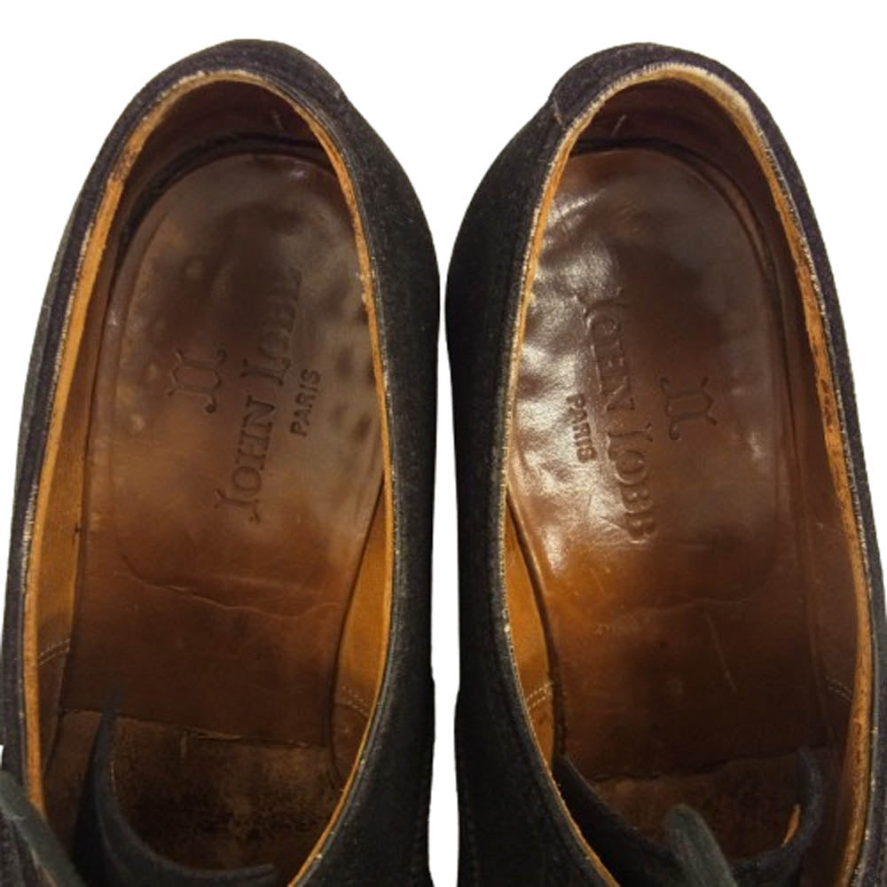 John Lobb ジョンロブ 9016 SEYMOUR セイムール 内羽根 セミブローグ スエード シューズ ブラック系 7.5E【中古】