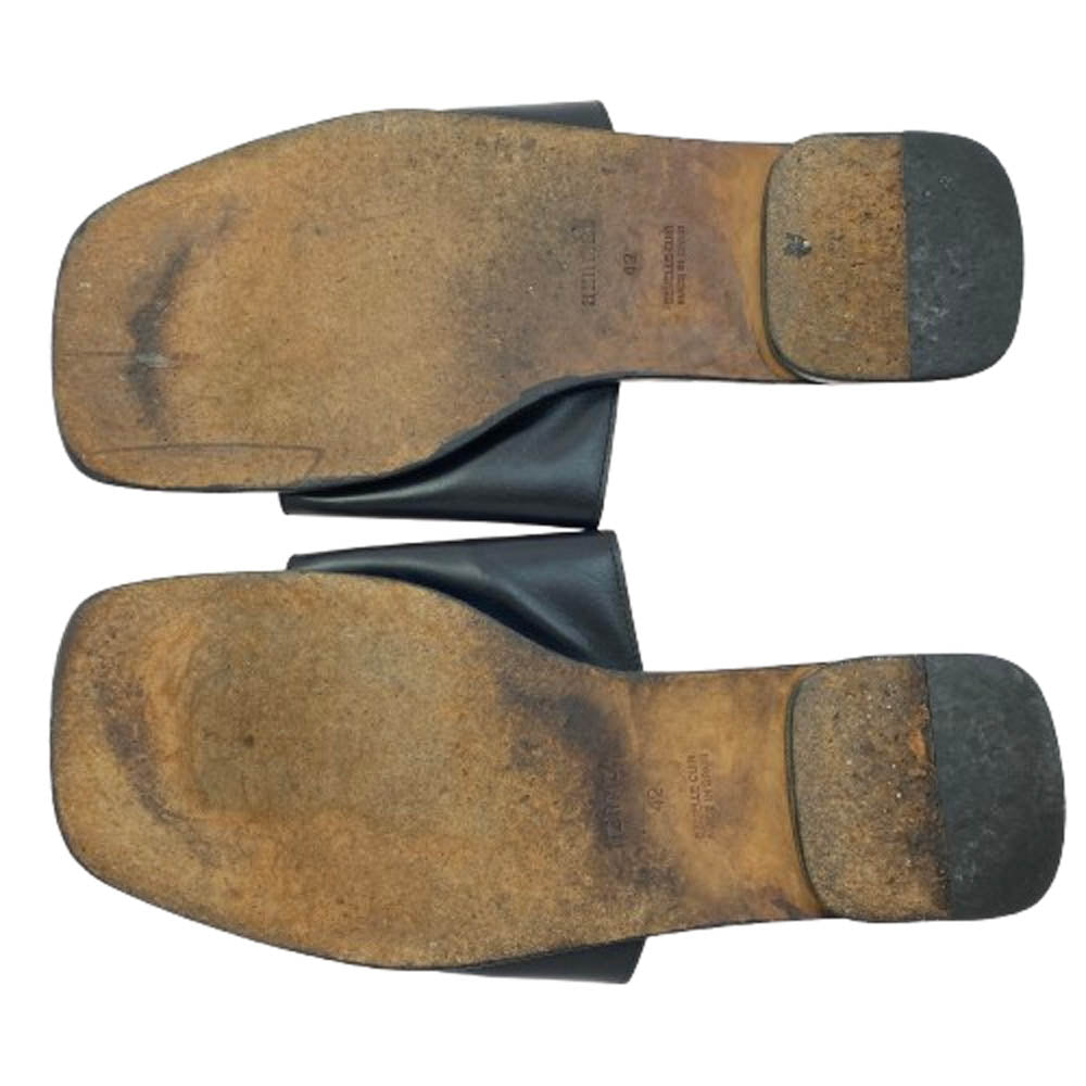 HERMES エルメス Hロゴ スクエアトゥ レザー サンダル ブラック系 42【中古】