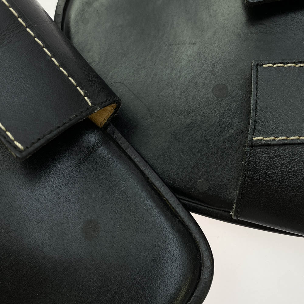 HERMES エルメス Hロゴ スクエアトゥ レザー サンダル ブラック系 42【中古】