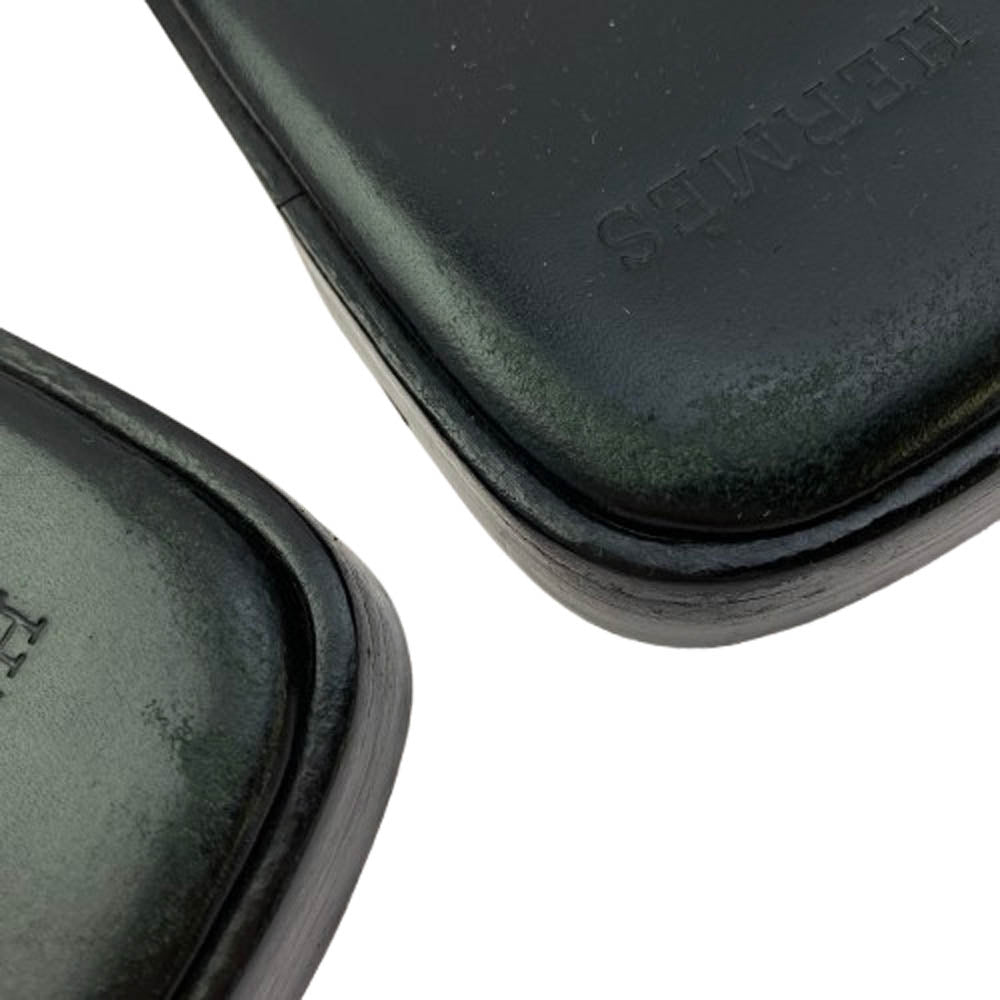 HERMES エルメス Hロゴ スクエアトゥ レザー サンダル ブラック系 42【中古】