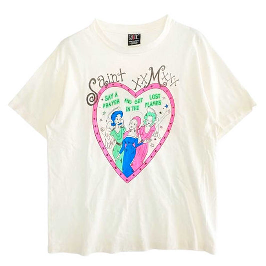 SAINT MICHAEL セントマイケル 21AW SM-A21-0000-005 HEART TEE ハート プリント クルーネック 半袖 Tシャツ ホワイト系 XL【中古】