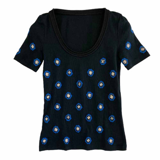 LOUIS VUITTON ルイ・ヴィトン RW151A F7TS07BT5 刺繍 ロゴ パッチ 半袖 ニット Tシャツ ブラック系【中古】