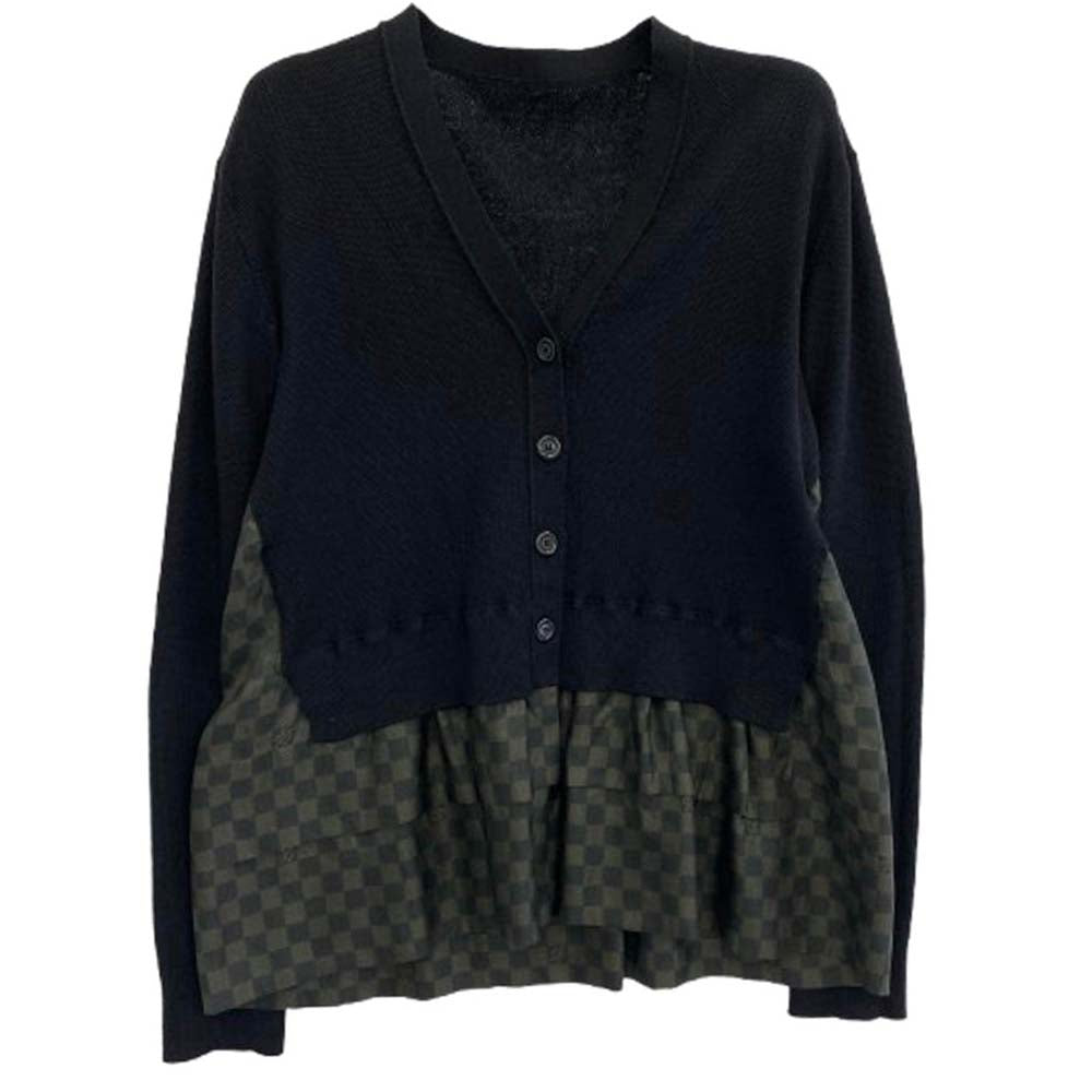 LOUIS VUITTON ルイ・ヴィトン RW132W F4KC06ODC ダミエ 切替 ウール シルク フリル カーディガン ブラック系【中古】