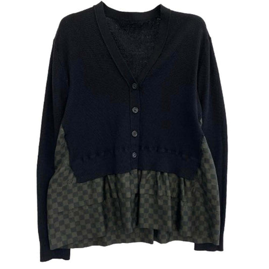 LOUIS VUITTON ルイ・ヴィトン RW132W F4KC06ODC ダミエ 切替 ウール シルク フリル カーディガン ブラック系【中古】