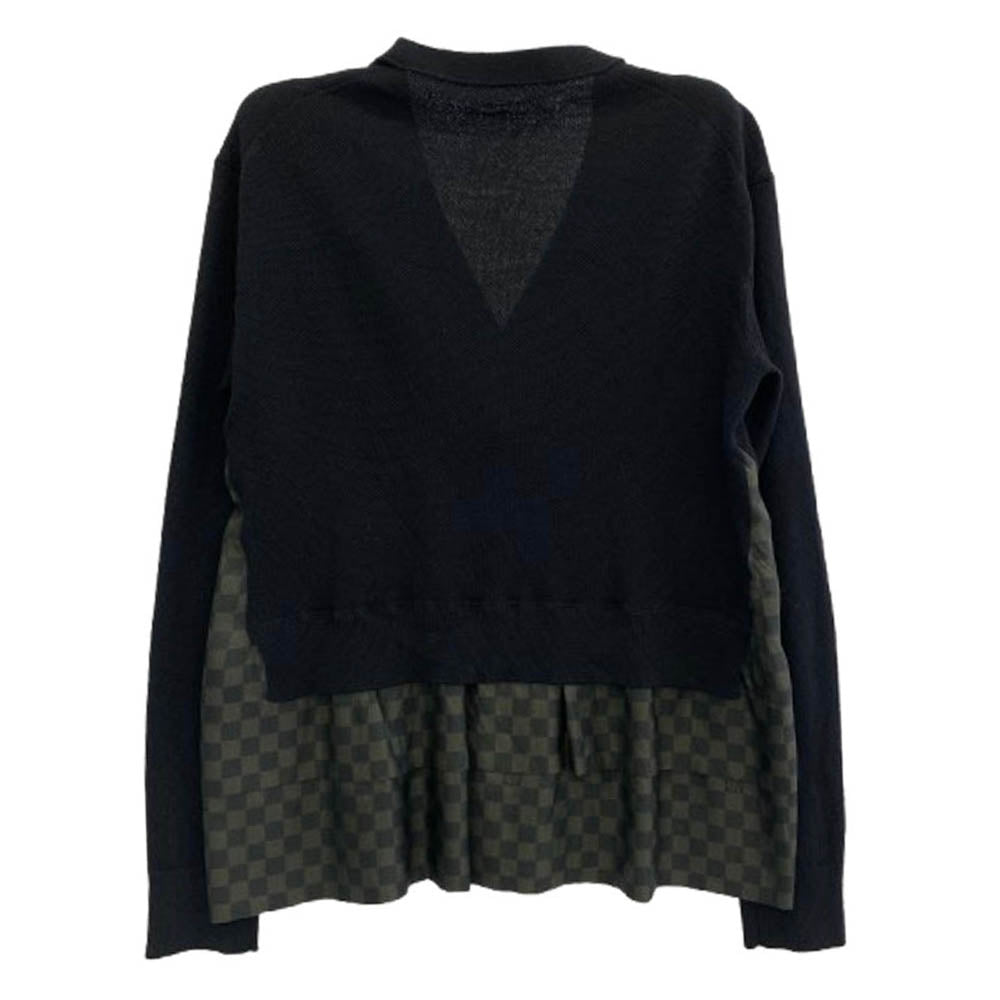 LOUIS VUITTON ルイ・ヴィトン RW132W F4KC06ODC ダミエ 切替 ウール シルク フリル カーディガン ブラック系【中古】