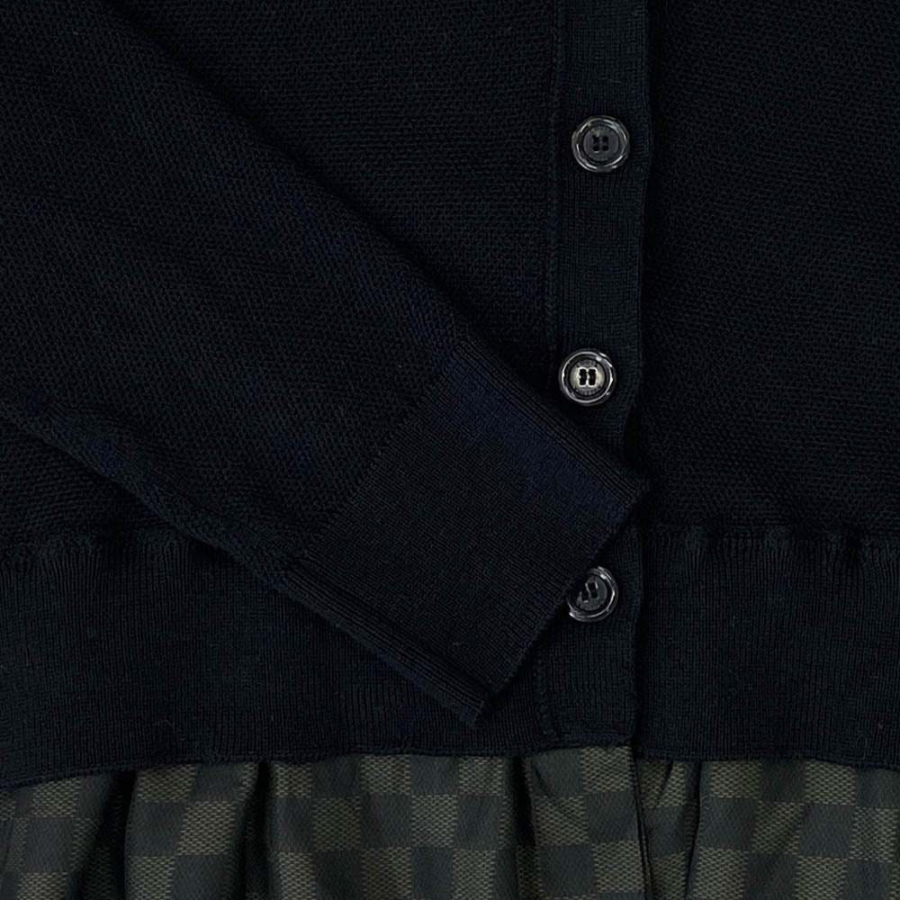 LOUIS VUITTON ルイ・ヴィトン RW132W F4KC06ODC ダミエ 切替 ウール シルク フリル カーディガン ブラック系【中古】