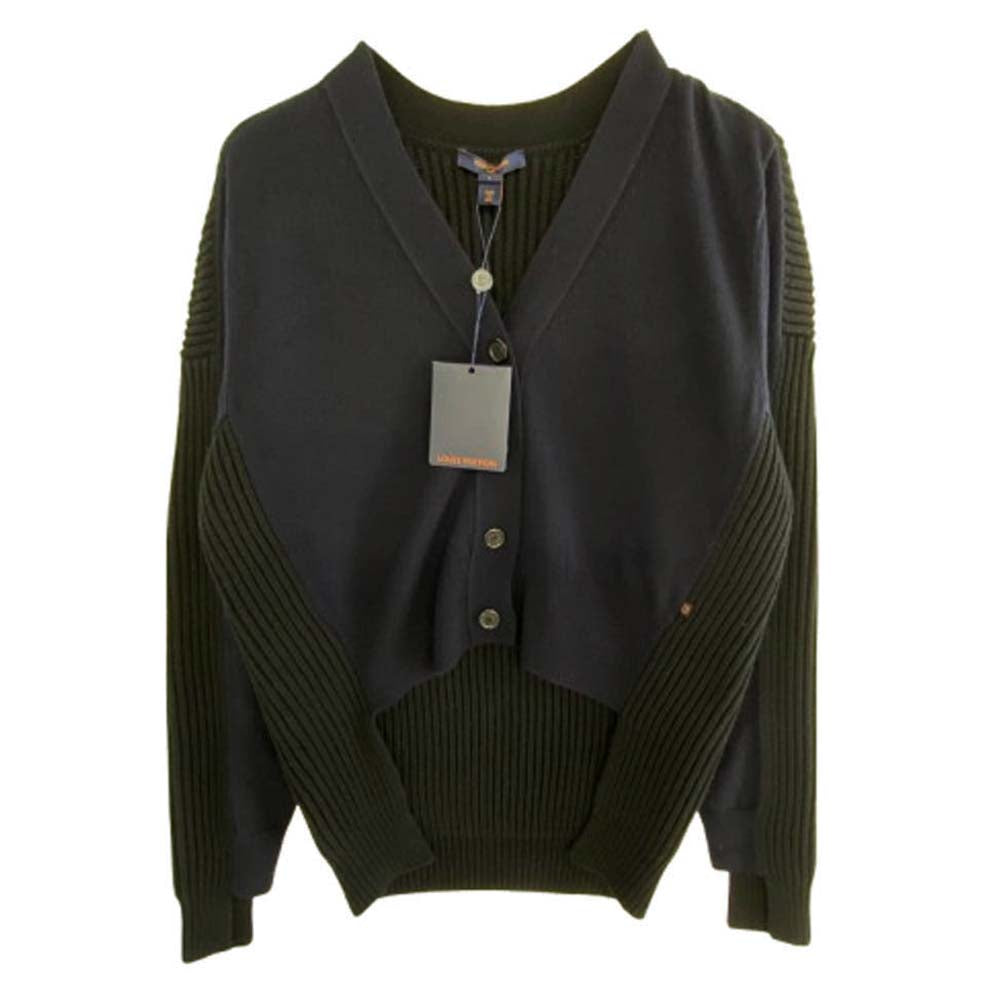 LOUIS VUITTON ルイ・ヴィトン FFKC97HWV ウール カシミヤ 切替 バックロング カーディガン ブラック系 ダークネイビー系 S【極上美品】【中古】