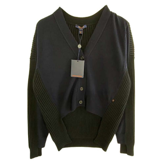 LOUIS VUITTON ルイ・ヴィトン FFKC97HWV ウール カシミヤ 切替 バックロング カーディガン ブラック系 ダークネイビー系 S【極上美品】【中古】