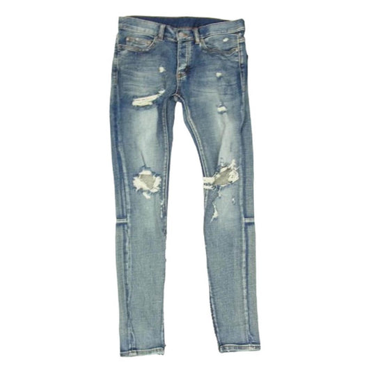 ミニマル 裾ジップ ダメージ スキニー デニム パンツ インディゴブルー系 29【中古】