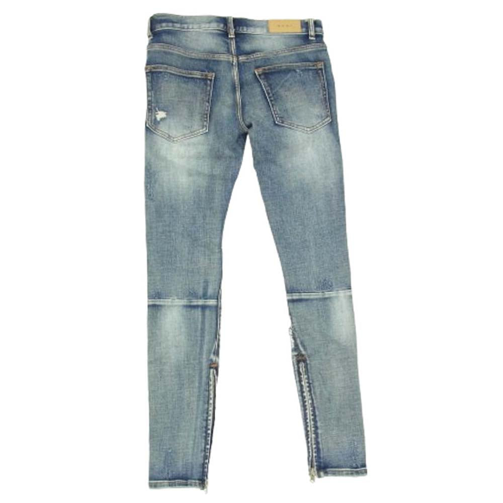 ミニマル 裾ジップ ダメージ スキニー デニム パンツ インディゴブルー系 29【中古】