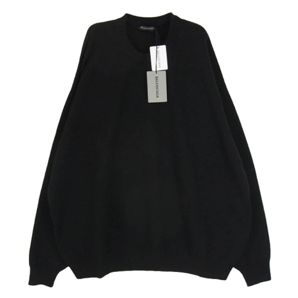 BALENCIAGA バレンシアガ 682004 T4124 バックロゴ刺繍 カシミヤ クルーネック ニット ブラック系 XL【極上美品】【中古】