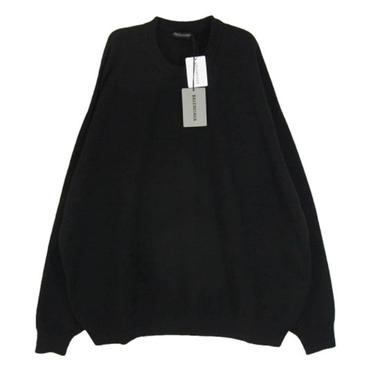 BALENCIAGA バレンシアガ 682004 T4124 バックロゴ刺繍 カシミヤ クルーネック ニット ブラック系 XL【極上美品】【中古】