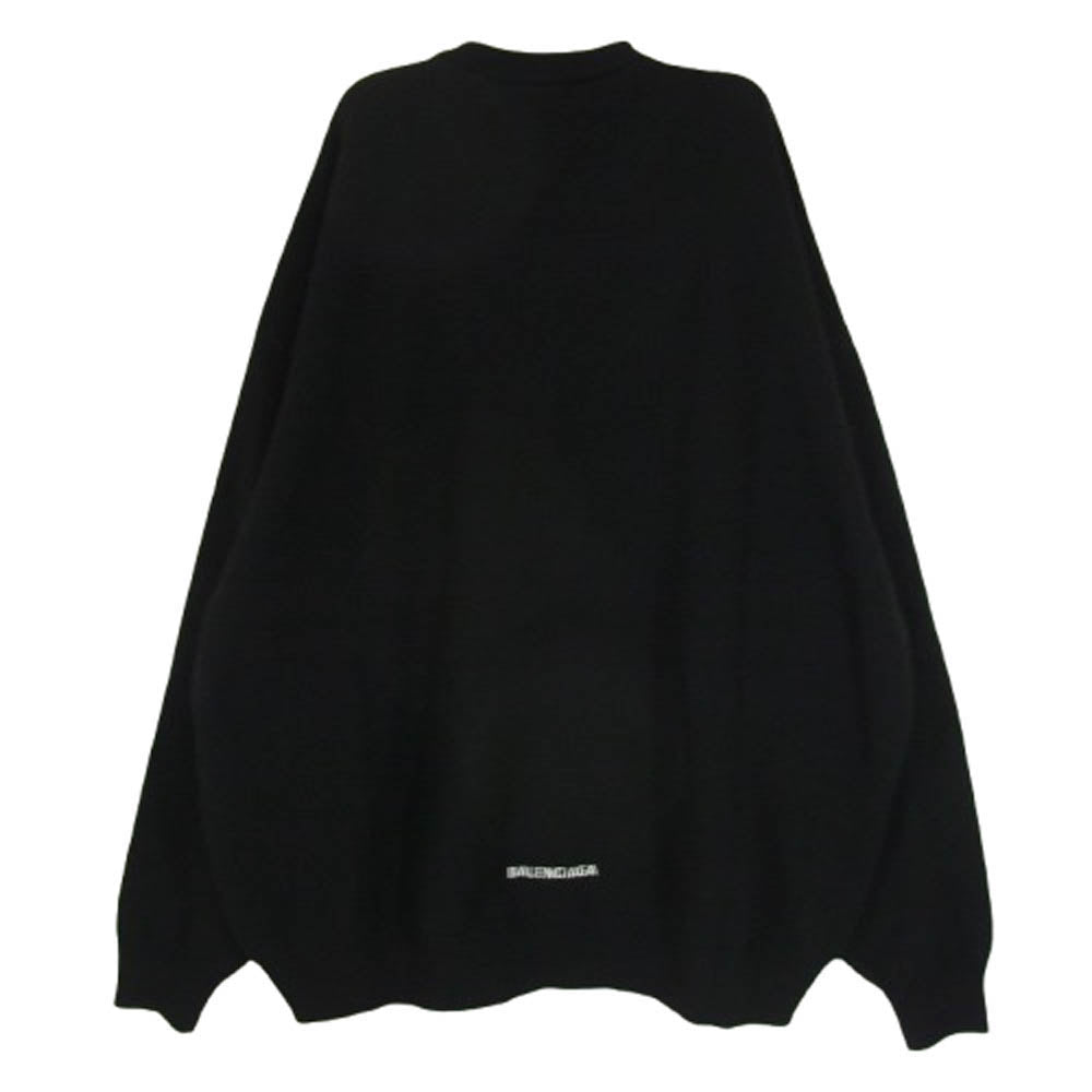 BALENCIAGA バレンシアガ 682004 T4124 バックロゴ刺繍 カシミヤ クルーネック ニット ブラック系 XL【極上美品】【中古】