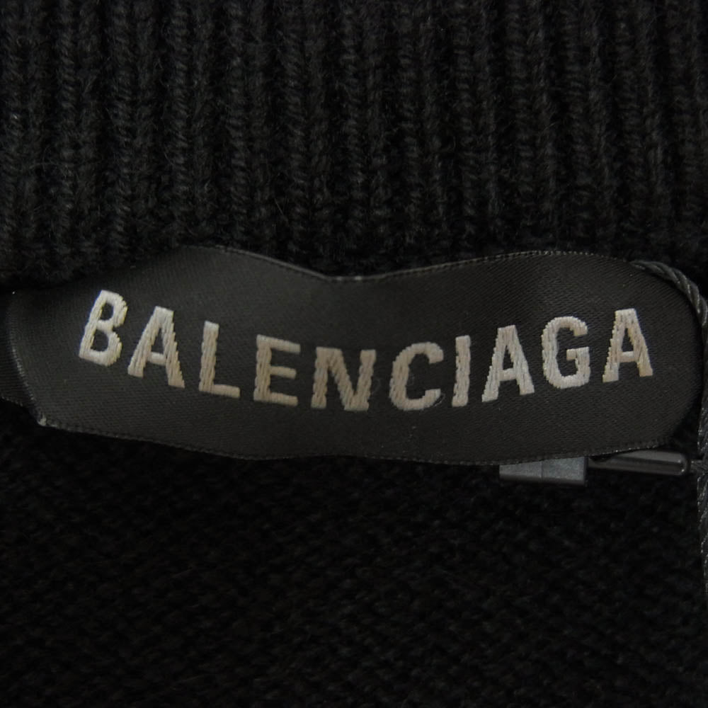 BALENCIAGA バレンシアガ 682004 T4124 バックロゴ刺繍 カシミヤ クルーネック ニット ブラック系 XL【極上美品】【中古】
