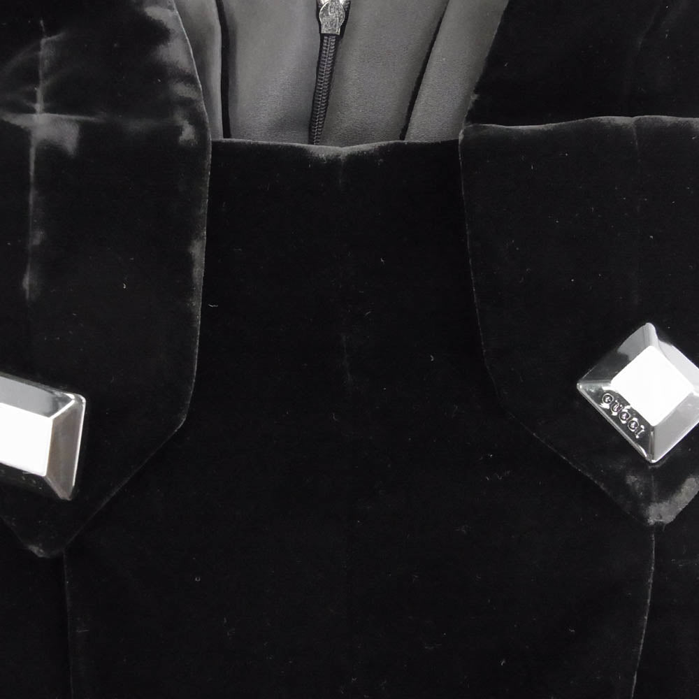 GUCCI グッチ 725971 ZAGN6 シルク混ベルベット ジャンプスーツ サロペット ブラック系 34【極上美品】【中古】