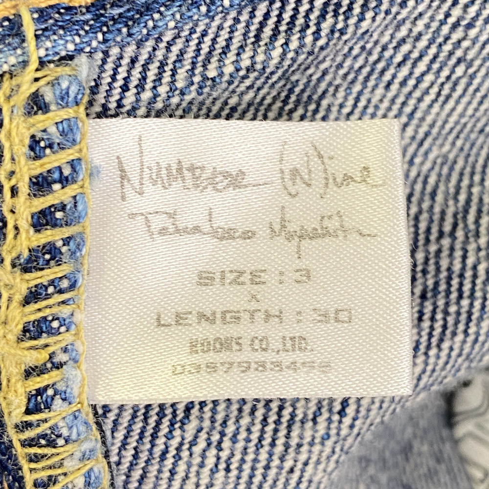 NUMBER(N)INE ナンバーナイン 03AW カート期 アーカイブ 宮下貴裕本人期 ベロア パッチワーク ハート涙パッチ ダメージ加工 デニム パンツ インディゴブルー系 3【中古】