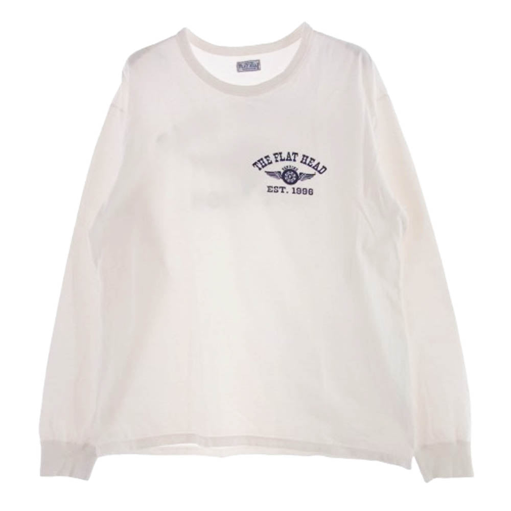THE FLAT HEAD ザフラットヘッド ロゴプリント クルーネック 長袖 Tシャツ ホワイト系 40【中古】